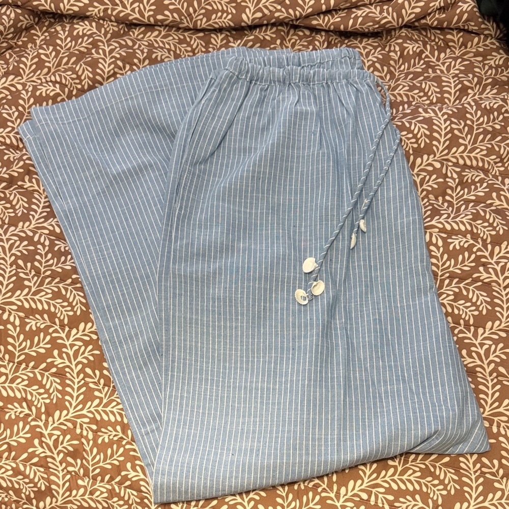 blue island Light Blue Pinstripe Wide-Leg Pants